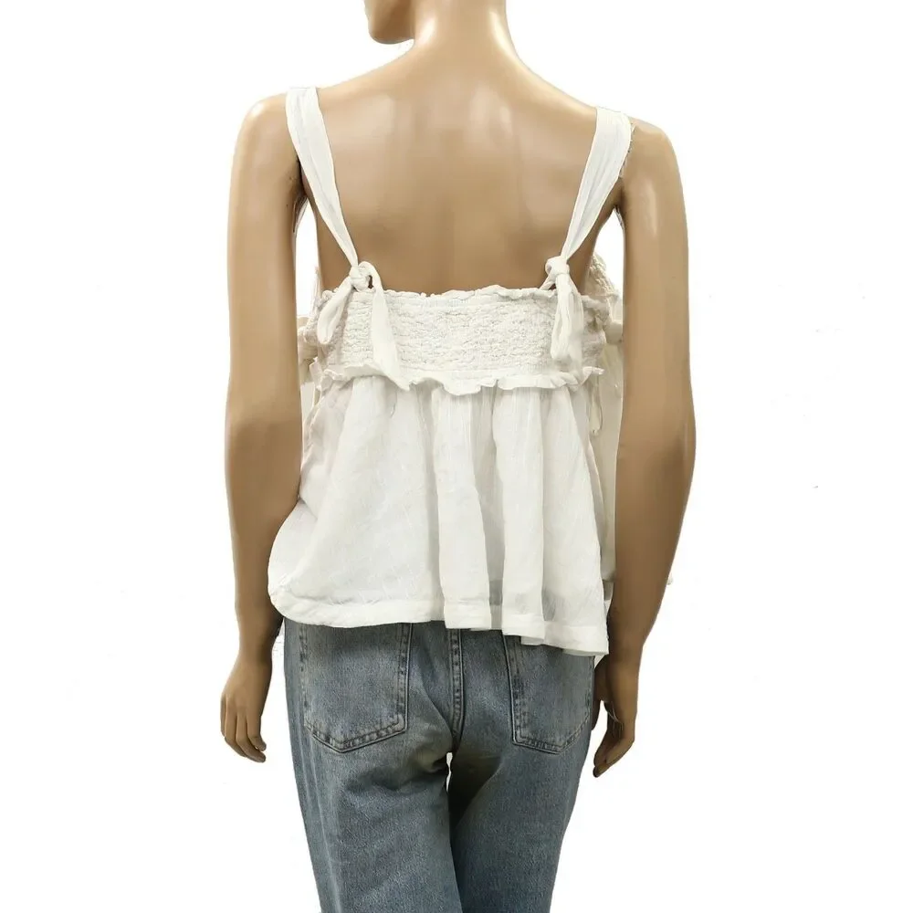 Free People Free-est Kirby Top Swingy Tank Blouse Smocked Cotton Ivory M 288883
